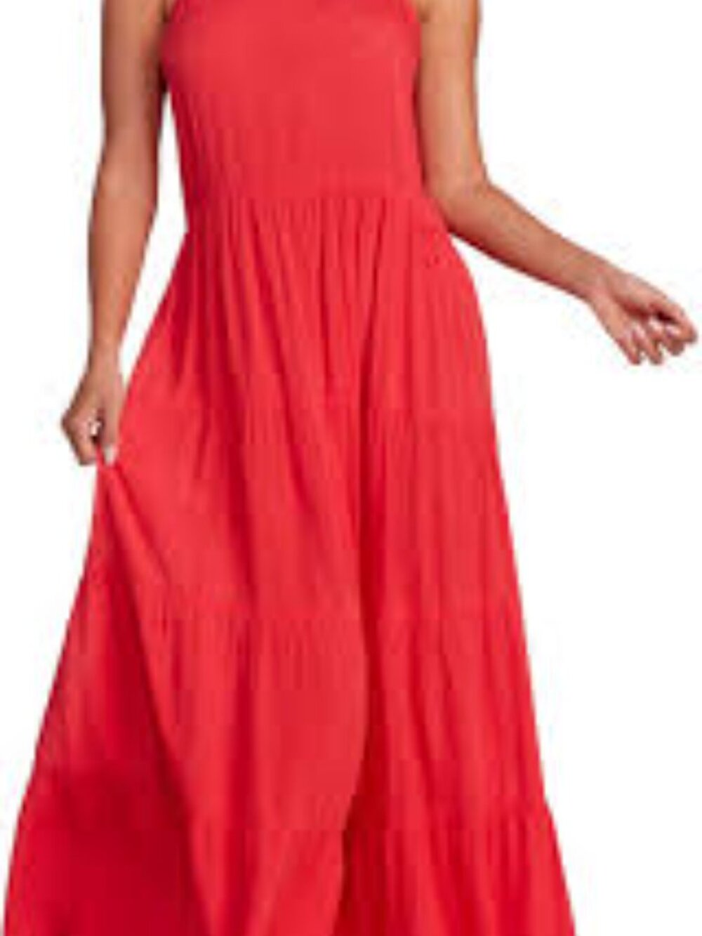 Mud Pie Mimi Red Tiered Maxi Dress Women’s M Tie Shoulder Viscose Boho
